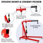 Lafati 2-Ton (4,000 lbs) Heavy-Duty Folding Hydraulic Motor Engine Hoist Crane Jack, Cherry Picker Hickened Steel Air Hydraulic Truck Shop Crane with Hitch - Image 4