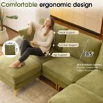Ktaxon U-Shaped Sofa with 2 Removeable Ottoman Footrests, Flannel Deep Seating Couch for 3, Converts to Sleeper for Bedroom Living Room Furniture Green - Image 3