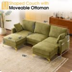 Ktaxon U-Shaped Sofa with 2 Removeable Ottoman Footrests, Flannel Deep Seating Couch for 3, Converts to Sleeper for Bedroom Living Room Furniture Green - Image 5