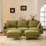 Ktaxon U-Shaped Sofa with 2 Removeable Ottoman Footrests, Flannel Deep Seating Couch for 3, Converts to Sleeper for Bedroom Living Room Furniture Green - Image 6