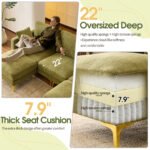 Ktaxon U-Shaped Sofa with 2 Removeable Ottoman Footrests, Flannel Deep Seating Couch for 3, Converts to Sleeper for Bedroom Living Room Furniture Green - Image 8