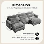 Howcool 113" Modular Sectional Sofa , 3 Seater U-Shaped Cloud Couch with Movable Ottoman, USB Charging Ports & Side Pockets, Sectional couchs for Living Room,Ch - Image 2
