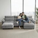 Howcool 113" Modular Sectional Sofa , 3 Seater U-Shaped Cloud Couch with Movable Ottoman, USB Charging Ports & Side Pockets, Sectional couchs for Living Room,Ch - Image 3