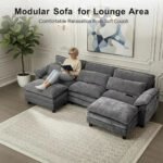 Howcool 113" Modular Sectional Sofa , 3 Seater U-Shaped Cloud Couch with Movable Ottoman, USB Charging Ports & Side Pockets, Sectional couchs for Living Room,Ch - Image 4