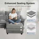 Howcool 113" Modular Sectional Sofa , 3 Seater U-Shaped Cloud Couch with Movable Ottoman, USB Charging Ports & Side Pockets, Sectional couchs for Living Room,Ch - Image 5