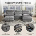 Howcool 113" Modular Sectional Sofa , 3 Seater U-Shaped Cloud Couch with Movable Ottoman, USB Charging Ports & Side Pockets, Sectional couchs for Living Room,Ch - Image 6