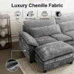 Howcool 113" Modular Sectional Sofa , 3 Seater U-Shaped Cloud Couch with Movable Ottoman, USB Charging Ports & Side Pockets, Sectional couchs for Living Room,Ch - Image 7