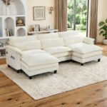 Howcool 113" Modular Sectional Sofa , 3 Seater U-Shaped Cloud Couch with Movable Ottoman, USB Charging Ports & Side Pockets, Sectional couchs for Living Room,Ch - Image 8