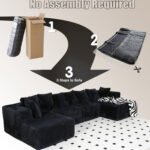 SOULART 130" Black U L-Shaped Modular Sectional Couch, U-Shaped Sofa with Chaise Lounge, Striped Corduroy Upholstered 4-Seater Sofa with Pillow Back and Square - Image 2