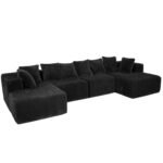 SOULART 130" Black U L-Shaped Modular Sectional Couch, U-Shaped Sofa with Chaise Lounge, Striped Corduroy Upholstered 4-Seater Sofa with Pillow Back and Square - Image 3