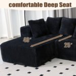 SOULART 130" Black U L-Shaped Modular Sectional Couch, U-Shaped Sofa with Chaise Lounge, Striped Corduroy Upholstered 4-Seater Sofa with Pillow Back and Square - Image 4