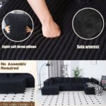 SOULART 130" Black U L-Shaped Modular Sectional Couch, U-Shaped Sofa with Chaise Lounge, Striped Corduroy Upholstered 4-Seater Sofa with Pillow Back and Square - Image 5