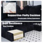 SOULART 130" Black U L-Shaped Modular Sectional Couch, U-Shaped Sofa with Chaise Lounge, Striped Corduroy Upholstered 4-Seater Sofa with Pillow Back and Square - Image 6