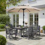 KINGYES 7-Piece Outdoor Dining Set, HDPE Patio Table and Chairs with Umbrella Hole, Gray - Image 2