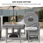 KINGYES 7-Piece Outdoor Dining Set, HDPE Patio Table and Chairs with Umbrella Hole, Gray - Image 5
