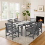 KINGYES 7-Piece Outdoor Dining Set, HDPE Patio Table and Chairs with Umbrella Hole, Gray - Image 6