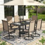ELPOSUN 7 Piece Outdoor Patio Dining Set Swivel High Back Textilene Chairs and Rectangle Table Furniture Set,Beige