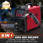 ARCCAPTAIN 6 in 1 MIG Welder Machine, 200A Gas Welders w/ Flux Core MIG/Stick/Lift TIG/Spot Welding/Spool Gun Function