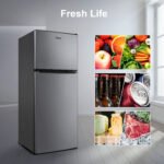Galanz 4.6. Cu ft Two Door Mini Fridge with Freezer, Stainless Steel Look new - Image 2