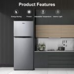 Galanz 4.6. Cu ft Two Door Mini Fridge with Freezer, Stainless Steel Look new - Image 4