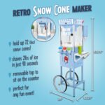 Nostalgia 54-Inch Retro Snow Cone Maker Cart and Shaved Ice Machine with Side Shelf, Blue - Image 2