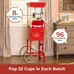 Nostalgia Popcorn Machine Cart, Stainless Steel Vintage Popcorn Maker Cart, Makes 32 Cups, Red - Image 2