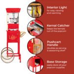 Nostalgia Popcorn Machine Cart, Stainless Steel Vintage Popcorn Maker Cart, Makes 32 Cups, Red - Image 4