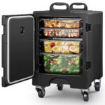 82Qt LLDPE Insulated Food Pan Carrier, Catering Hot Box Food Warmer w/Wheels, Stackable Design, Handles, Front Loading Food Warmer for Restaurant Canteen Family