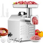 FOHERE 22 Commercial Meat Grinder Heavy Duty 1.2HP 1100LB/H All Stainless Steel Industrial Grinder with 2 Blades, 2 Plates & Sausage Kit - For Commercial Use