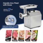 FOHERE 22 Commercial Meat Grinder Heavy Duty 1.2HP 1100LB/H All Stainless Steel Industrial Grinder with 2 Blades, 2 Plates & Sausage Kit - For Commercial Use - Image 2