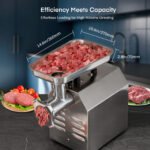 FOHERE 22 Commercial Meat Grinder Heavy Duty 1.2HP 1100LB/H All Stainless Steel Industrial Grinder with 2 Blades, 2 Plates & Sausage Kit - For Commercial Use - Image 4