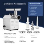 FOHERE 22 Commercial Meat Grinder Heavy Duty 1.2HP 1100LB/H All Stainless Steel Industrial Grinder with 2 Blades, 2 Plates & Sausage Kit - For Commercial Use - Image 5