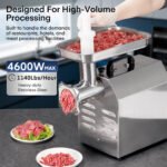 FOHERE 22 Commercial Meat Grinder Heavy Duty 1.2HP 1100LB/H All Stainless Steel Industrial Grinder with 2 Blades, 2 Plates & Sausage Kit - For Commercial Use - Image 6
