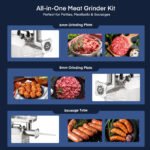 FOHERE 22 Commercial Meat Grinder Heavy Duty 1.2HP 1100LB/H All Stainless Steel Industrial Grinder with 2 Blades, 2 Plates & Sausage Kit - For Commercial Use - Image 7