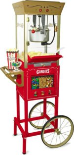 Nostalgia Vintage Popcorn Machine, Popcorn Maker Cart with Candy Dispensers, Red