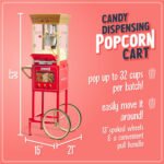 Nostalgia Vintage Popcorn Machine, Popcorn Maker Cart with Candy Dispensers, Red - Image 3