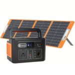 Flashfish Portable Power Station 400W with 100W Solar Panel, Solar Generator 800W Peak AC Output for Camping, Home Backup, Emergency, Outdoor