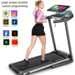 Simpfree Treadmill with 10" HD TV Movie Touchscreen and 3D Virtual Sports Scene, 0.5-9.0 mph/h & 3.25HP Electric Treadmill with Incline for Home（Black）