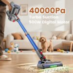 Cordless Vacuum Cleaner, 40kPa/500W Power Suction, LED Display, 6-in-1 Lightweight Stick Vacuum with Green LED Light, 6-Stages Filtration, Self-Standing for Pet - Image 2