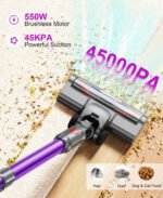 Hosaud Cordless Vacuum Cleaner - 45000pa 550W 55mins 2600mAh Lightweight Stick Vacuum Cleaners for Home Pet Hair Carpet Floor Purple - Image 2