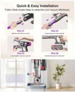 Hosaud Cordless Vacuum Cleaner - 45000pa 550W 55mins 2600mAh Lightweight Stick Vacuum Cleaners for Home Pet Hair Carpet Floor Purple - Image 8