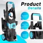TEBRU Electric Pressure Washer, 3000PSI Max 2.4 GPM Power Washer with 32 ft Hose, 4 Quick Connect Nozzles, Foam Cannon, Suitable for Clean Cars, Patios, Drivewa - Image 5
