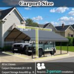 Heavy Duty 20x20 ft Steel Carport - Reinforced Frame All-Weather Protection for 2 Cars, Trucks, Boats, RVs ,Portable Garage Shelter for Yard, Backyard - Image 6