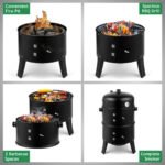 YDLW 3-in-1 Vertical Charcoal Smoker Portable BBQ Smoker Grill with Detachable 2 Layer,Black - Image 7