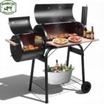 Seizeen Charcoal Grill w/Smoker, Outdoor BBQ Grill with Side Table, Portable Offset Smoker W/2-Zone Area