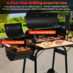 Seizeen Charcoal Grill w/Smoker, Outdoor BBQ Grill with Side Table, Portable Offset Smoker W/2-Zone Area - Image 3