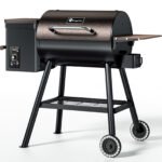 KingChii 456 SQ.IN Pellet Grill Smoker with Side Shelf, 8 IN 1 BBQ Grill with PID Temperature Control for Outdoor Cooking, BBQ Camping and Patio, Brown