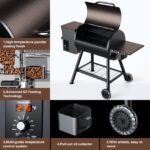 KingChii 456 SQ.IN Pellet Grill Smoker with Side Shelf, 8 IN 1 BBQ Grill with PID Temperature Control for Outdoor Cooking, BBQ Camping and Patio, Brown - Image 2