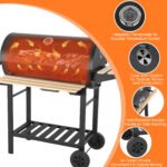 Charcoal Grill Outdoor Barrel Grill, 30 inch BBQ Grill with Warming Rack & Foldable Side Shelf, Offset Smoker Grill with Thermometer for Outdoor Cooking, Black - Image 3