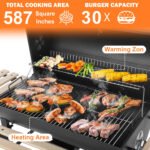 Charcoal Grill Outdoor Barrel Grill, 30 inch BBQ Grill with Warming Rack & Foldable Side Shelf, Offset Smoker Grill with Thermometer for Outdoor Cooking, Black - Image 4